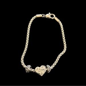 Brighton sterling silver bracelet with MOM charm‎ and two additional beads